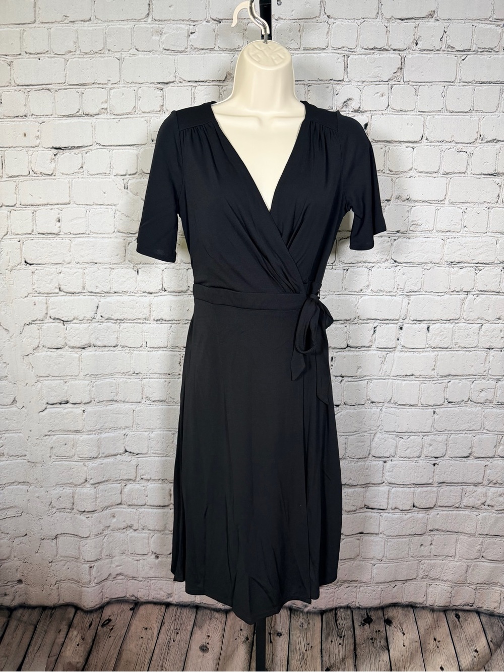 Ann Taylor Loft Wrap Dress 4 Petites 4P Black Career Business New